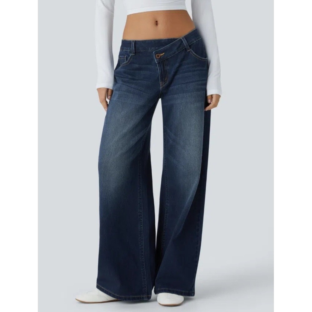 Halara Flex Asymmetric Low Rise Baggy Washed Casual Jeans Medium